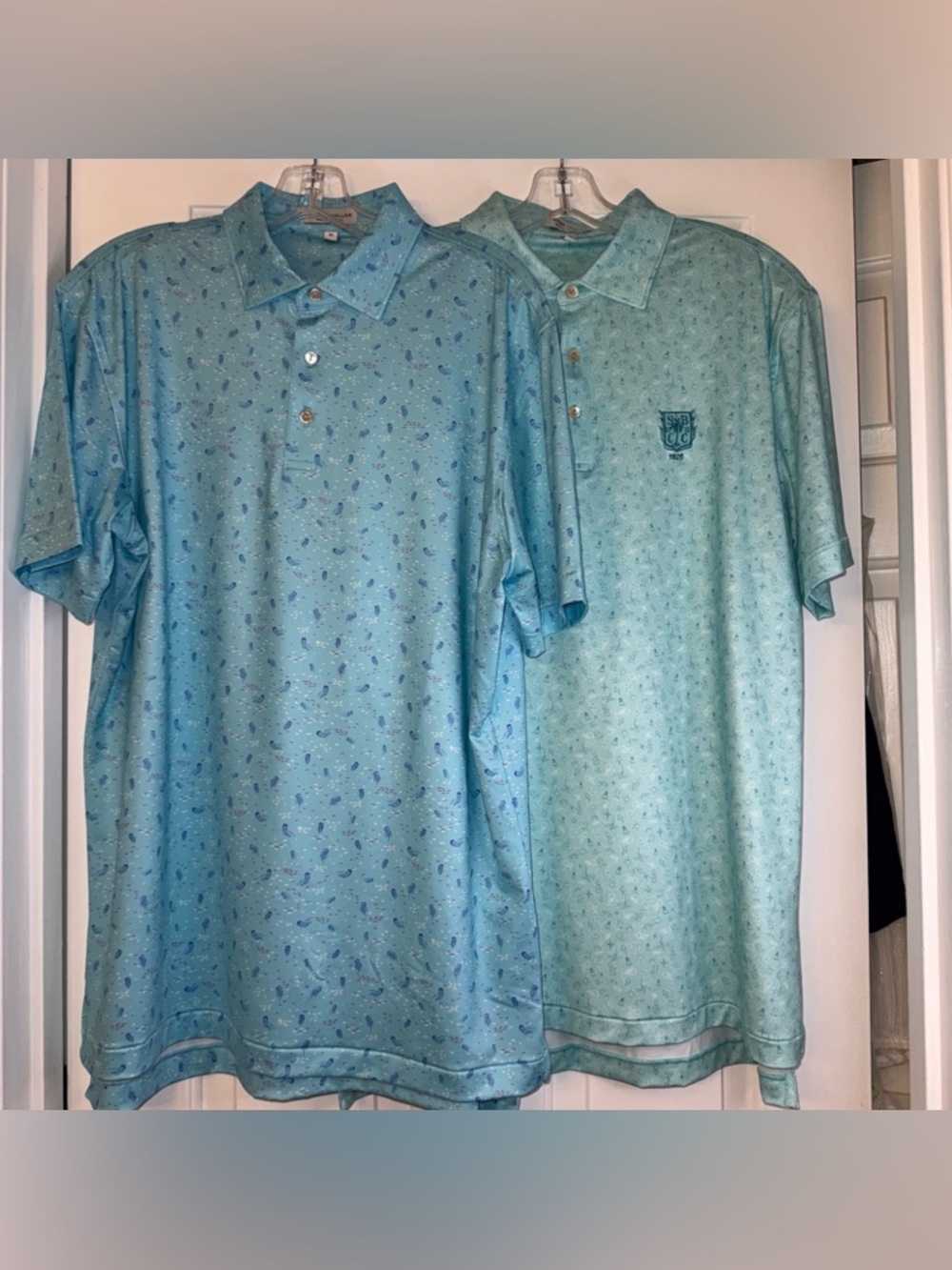 Peter Millar Summer Comfort Polo Set Of 2 Medium Jellyfish Blue & Sailing Aqua